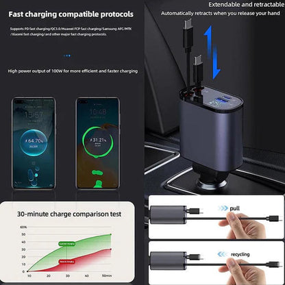 4 in 1 Retractable Charger – Universal Multi-Device Charging Cable
